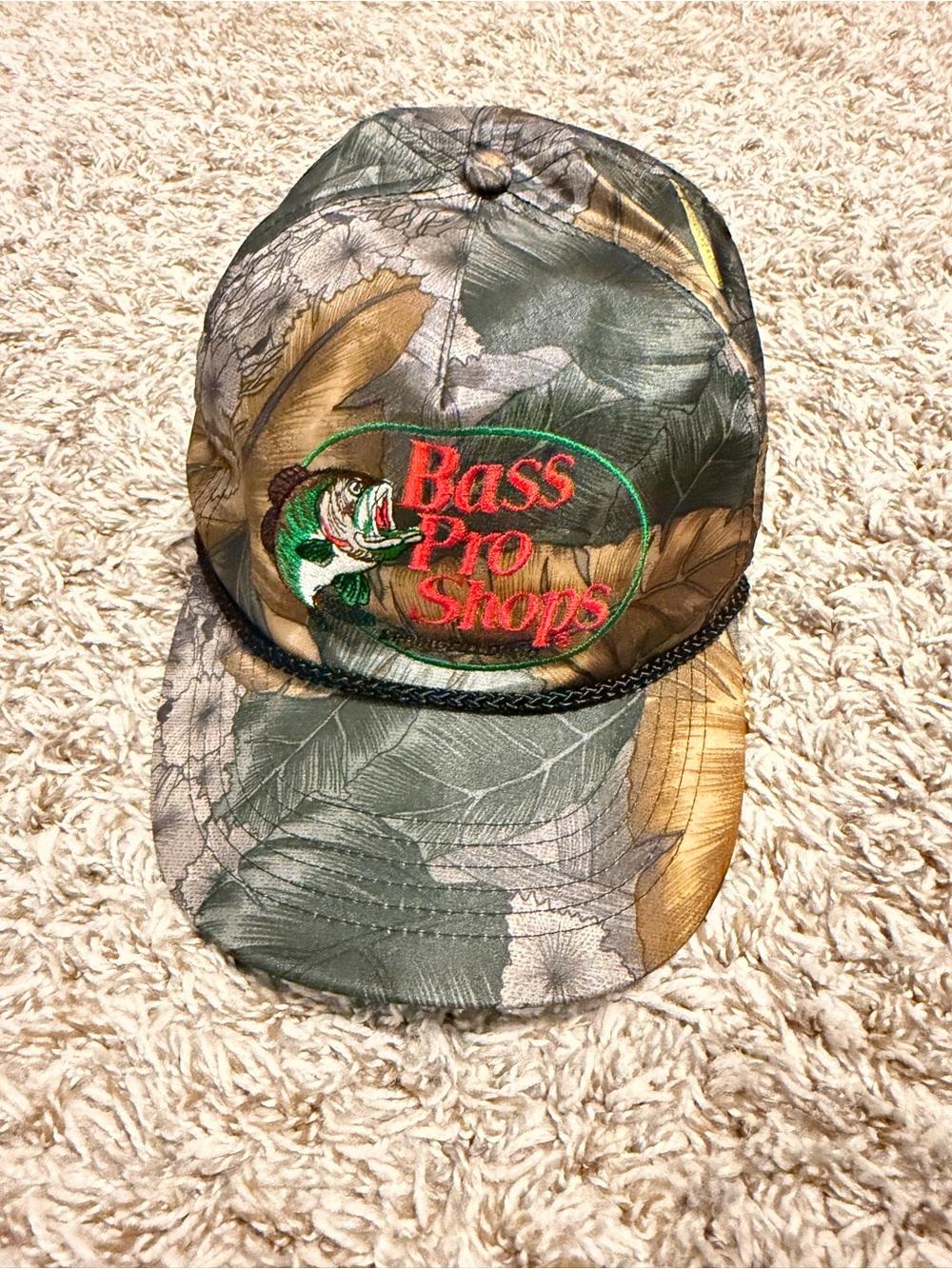 Bass Pro Shops Camo Trucker Hat with Red Logo
